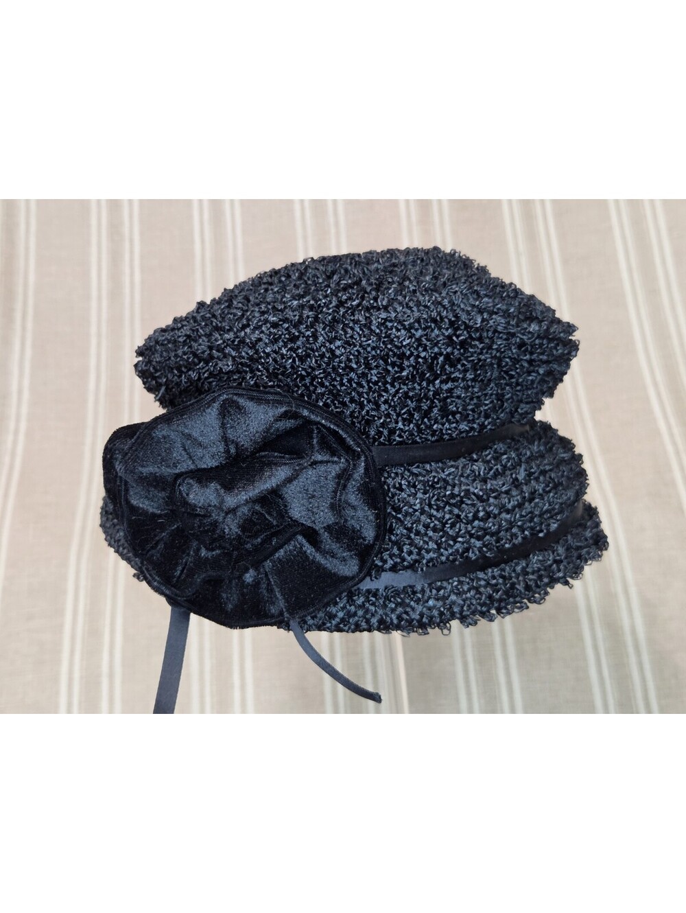 Woven Straw Cloche Hat  Vintage 1950s 1960s, Union Made, Black